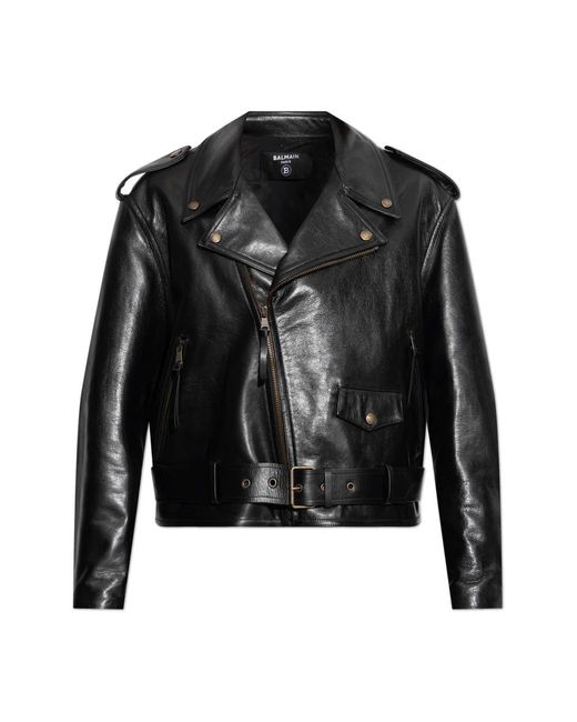 Balmain Black Leather Jackets for men