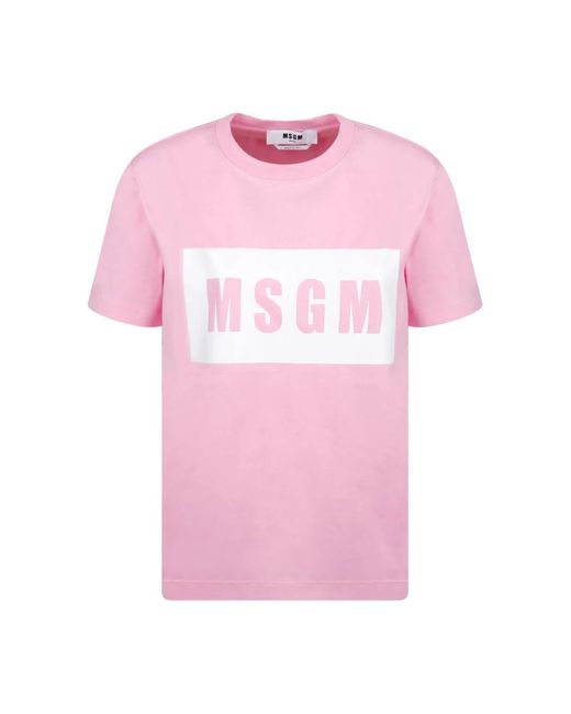 MSGM Tops ,Roze ,Katoen Roze Logo Print T-Shirt in het Pink