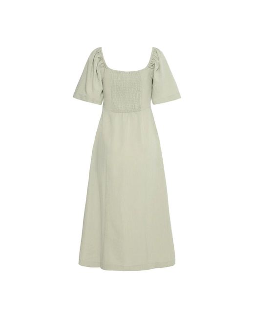 Ichi Kleedjes ,Groen ,Feminine Thee Jurk Met Pofmouwen in het Green