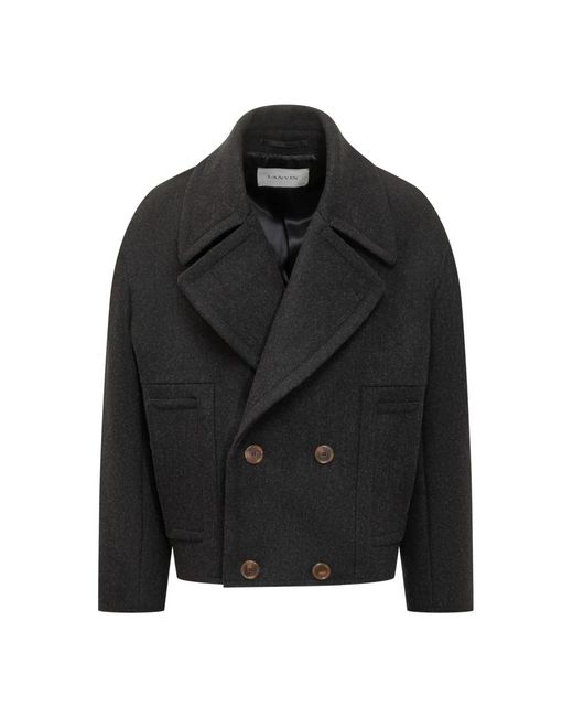 Lanvin Jassen ,Grijs ,Wol Korte Pea Coat Van Wol in het Black voor heren