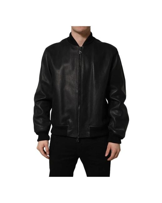 Dolce & Gabbana Black Leather Jackets for men