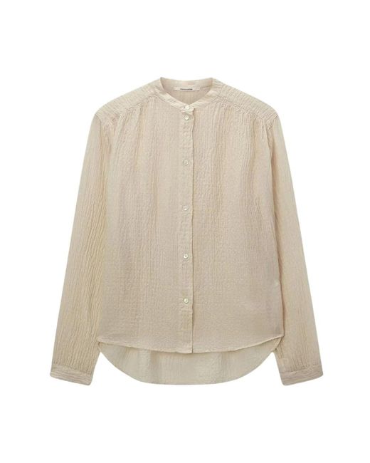 Blusa manga larga de algodón y seda Pomandère de color Natural