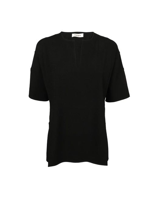 Kangra Zwarte Viscose Top Met Driekwartmouwen in het Black