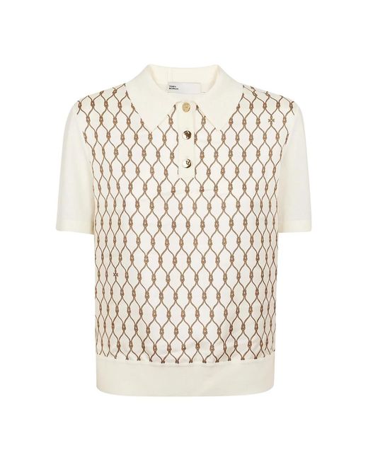 Tory Burch Natural Neues ivory brown knot seiden polo