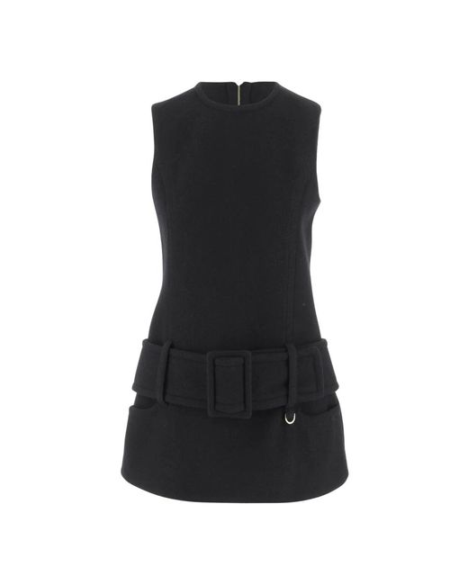 Patou Kleedjes ,Zwart ,Wol Zwarte Wollen Mini Jurk Met Riem in het Black