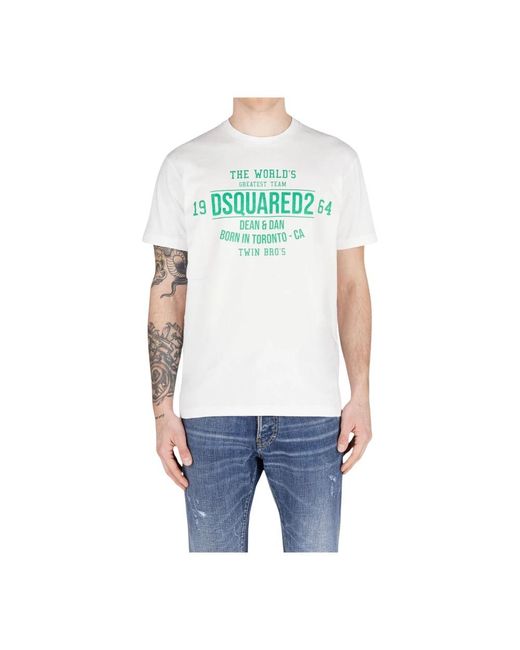 DSquared² Tops ,Wit ,Katoen Loose Fit Tee Wit T-Shirt in het Blue voor heren