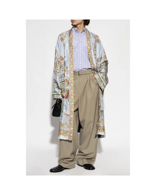 Etro Nachtkleding ,Blauw ,Polyester Zijden Kamerjas Met Flora- En Fauna-Print in het Blue voor heren