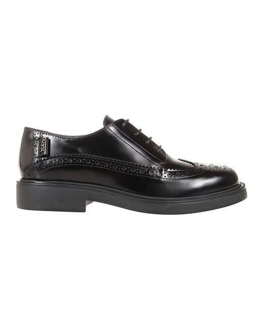 Tod's Black Burgunder leder derby schuhe gummisohle