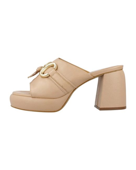 Mjus Schoenen ,Bruin ,Heeled Mules in het Natural