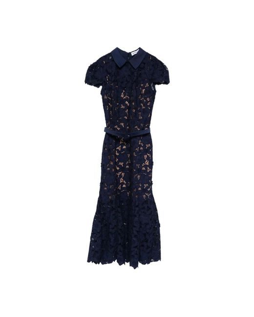 Self-Portrait Kleedjes ,Blauw ,Katoen Tailored Lace Midi Dress in het Blue