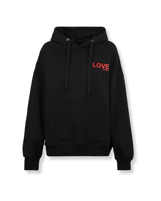 Fiorucci Hoodies & Sweatvesten ,Zwart ,Katoen Kissing Angels Love Relaxed Hoodie in het Black
