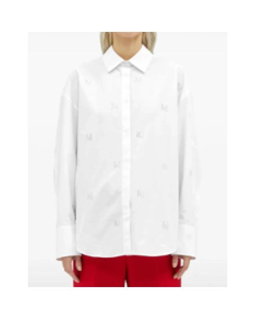MSGM White Weißes Langarmshirt Mit Logo