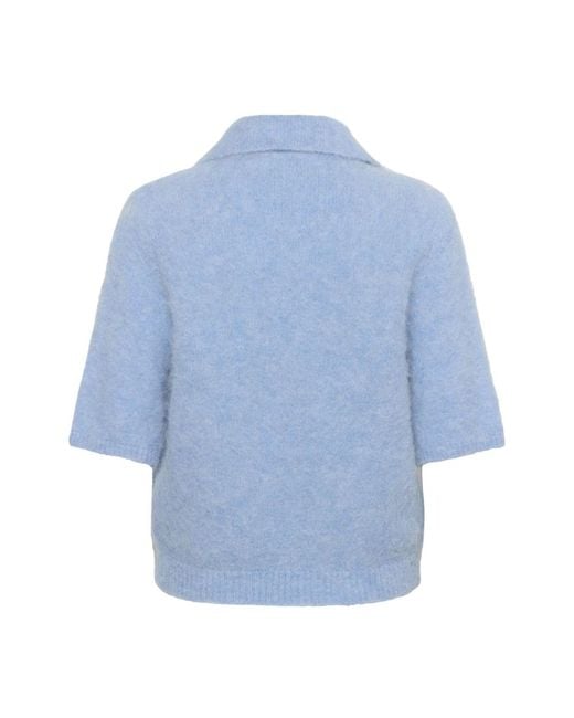 Gestuz Tops ,Blauw ,Nylon Orchid Polo Pullover Sweater in het Blue