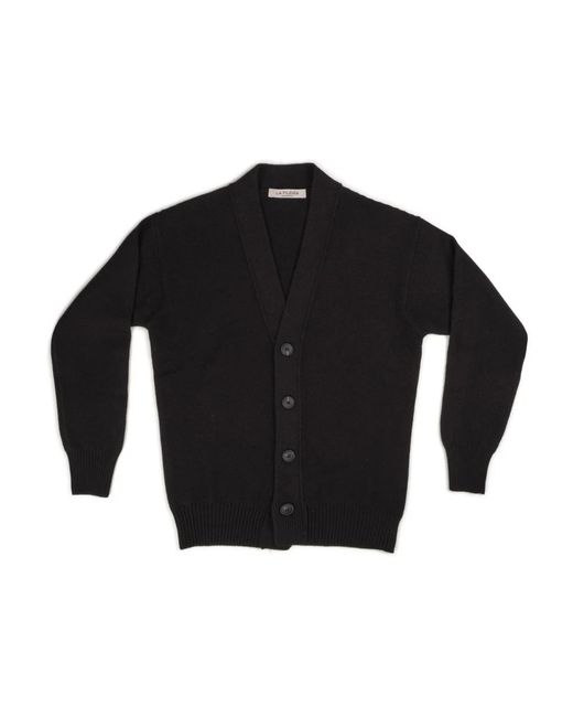 La Fileria Truien & Vesten ,Zwart ,Polyester Stijlvolle Cardigan Met Grote Knopen in het Black voor heren