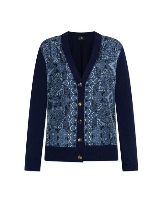 Etro Blue Strickjacke mit dekorativem muster
