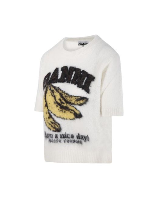 Ganni White Round-Neck Knitwear