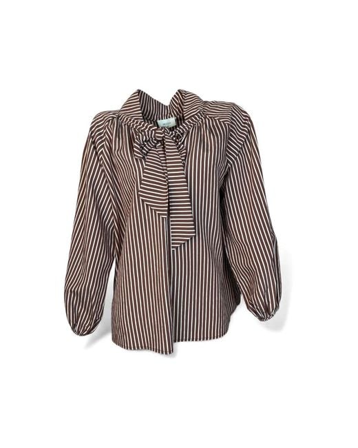 ViCOLO Overhemden ,Bruin ,Tie-Neck Gestreepte Blouse in het Brown