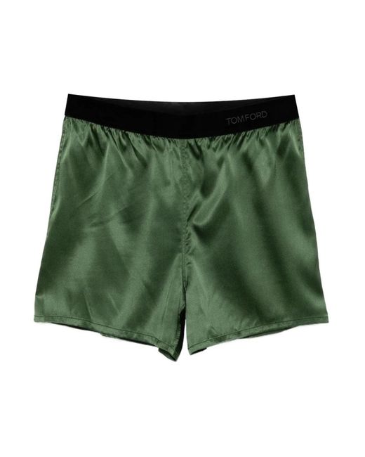 Tom Ford Korte Broeken ,Groen ,Satijn Stretch Silk Satin Pj Shorts in het Green