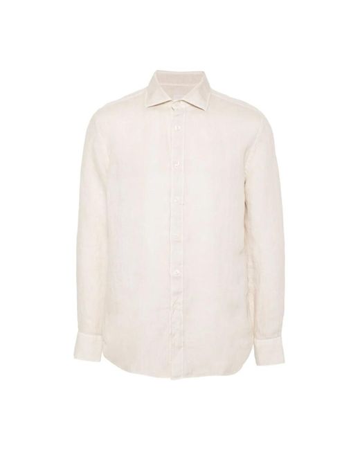 120% Lino White Casual Shirts for men