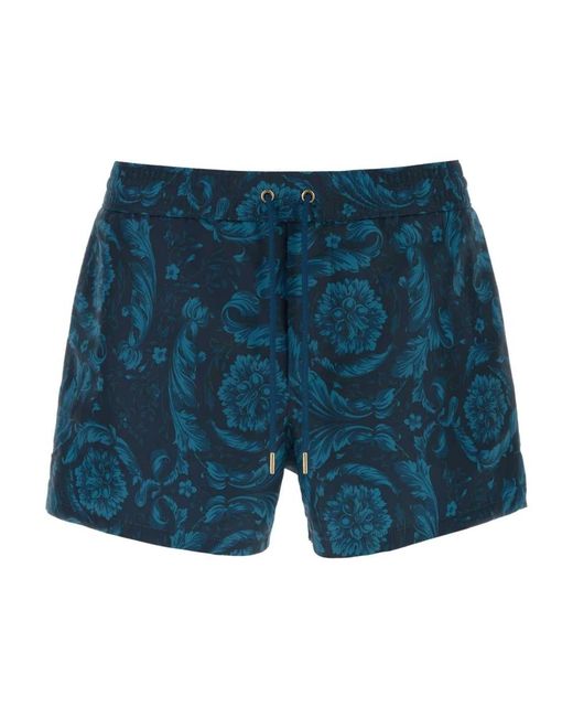 Versace Badmode ,Blauw ,Polyester Floral-Motif Zwemshorts Met Trekkoord in het Blue voor heren