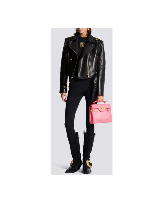 Balmain Pink B-buzz 23 tasche aus genarbtem leder