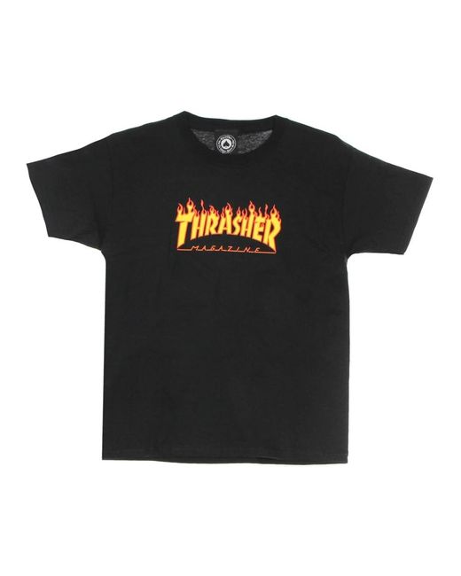 Thrasher Tops ,Zwart ,Katoen Flame Tee Kinder T-Shirt Zwart/Geel in het Black voor heren