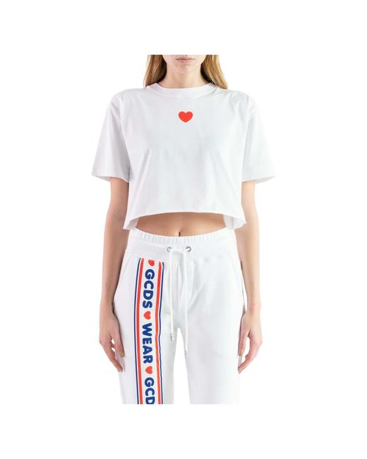 Gcds Tops ,Wit ,Katoen Logo Print Katoenen T-Shirt in het White
