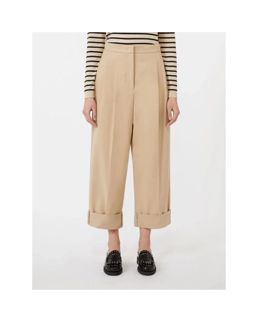Weekend by Maxmara Comfortabele Katoenen Gabardine Broek Met Wijde Pasvorm in het Natural