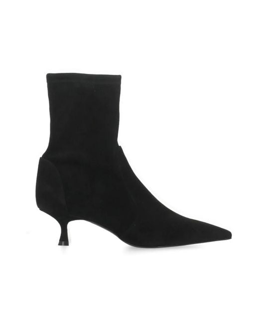 Stuart Weitzman Black Schwarze Wildleder Leder Pfeil Zehen Stiefel