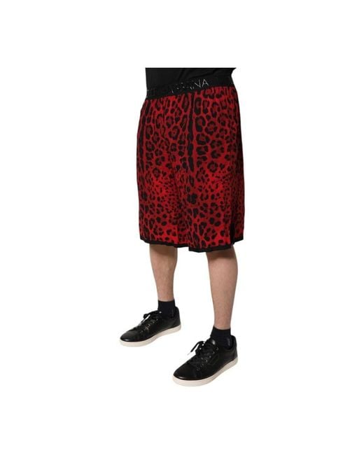 Dolce & Gabbana Rote Leopard Print Bermuda Shorts in Red für Herren