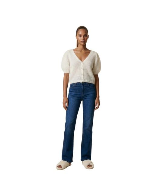 American Dreams Truien & Vesten ,Wol Mohair Cardigan Met Korte Mouwen in het Natural