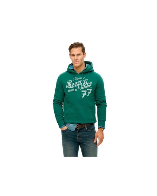 Superdry Hoodies & Sweatvesten ,Groen ,Katoen Script Sweat in het Green voor heren