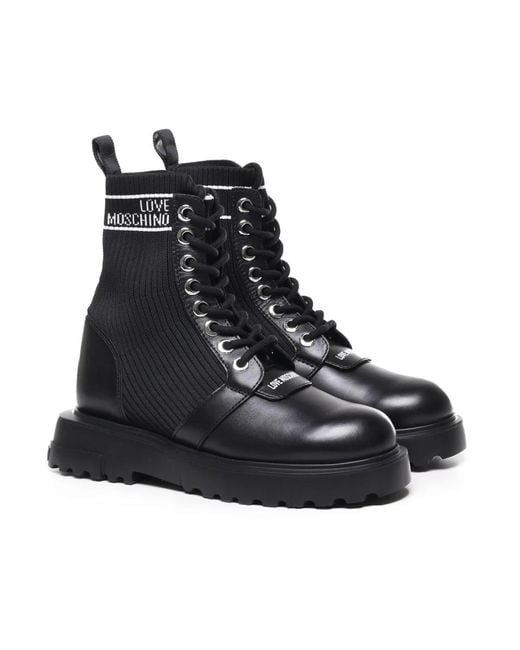 Love Moschino Black Lace-Up Boots