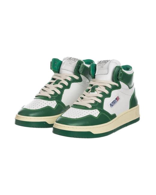 Autry Grün weiße leder mid-top sneakers in Green für Herren