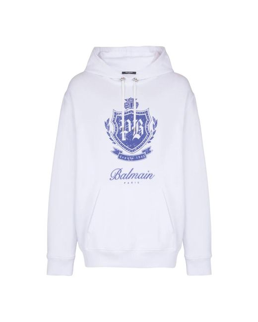 Balmain Hoodies & Sweatvesten ,Wit ,Katoen Coege Embem Hoodie in het Blue voor heren