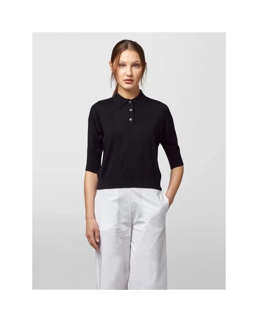 Alpha Studio Tops ,Zwart ,Geknipte Polo Met Halve Mouwen in het Black
