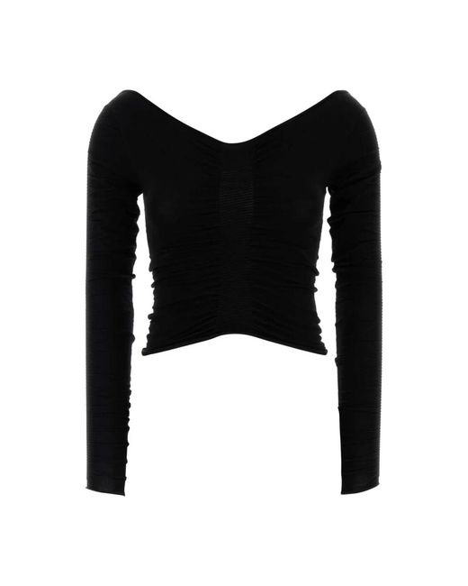 Alexander Wang Black Gerüschtes V-Ausschnitt Pullover Top