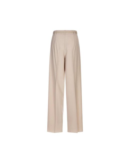 Max Mara Natural Braune Wollhose Mit Gürtel