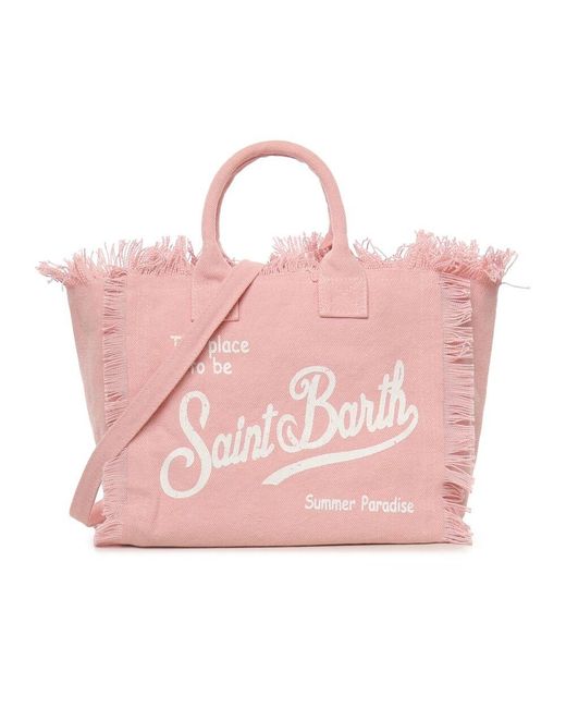Mc2 Saint Barth Pink Rosa Canvas-Tasche Mit Fransen Und Logo