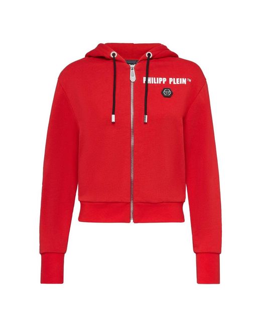 Philipp Plein Hoodies & Sweatvesten ,Rood ,Katoen Hoodie Sweatjacket Crystal Fringe in het Red