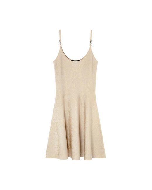 Versace Kleedjes ,Polyester Barocco Jacquard Korte Jurk in het Natural