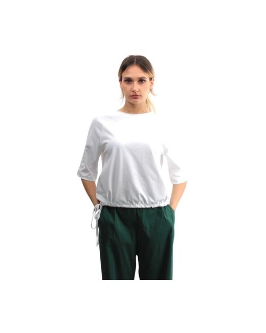 T-shirt bianca in cotone con coulisse di Liviana Conti in Gray