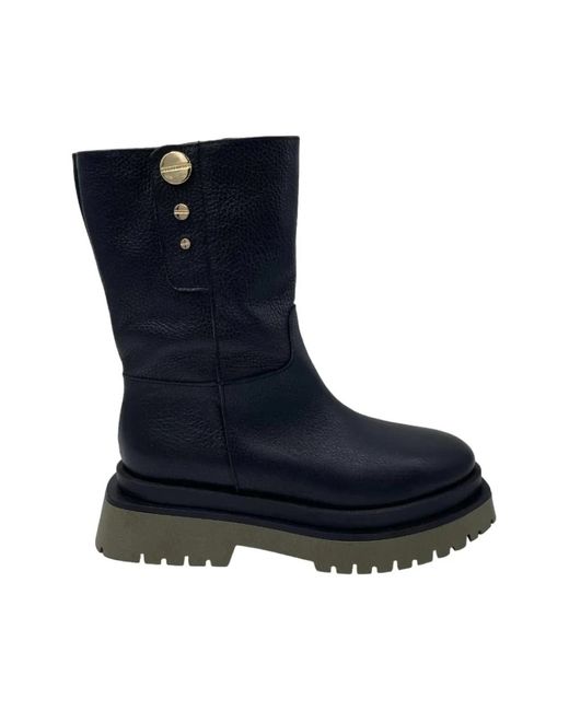Borbonese Schoenen ,Zwart ,Leer Enkellaarsjes in het Blue