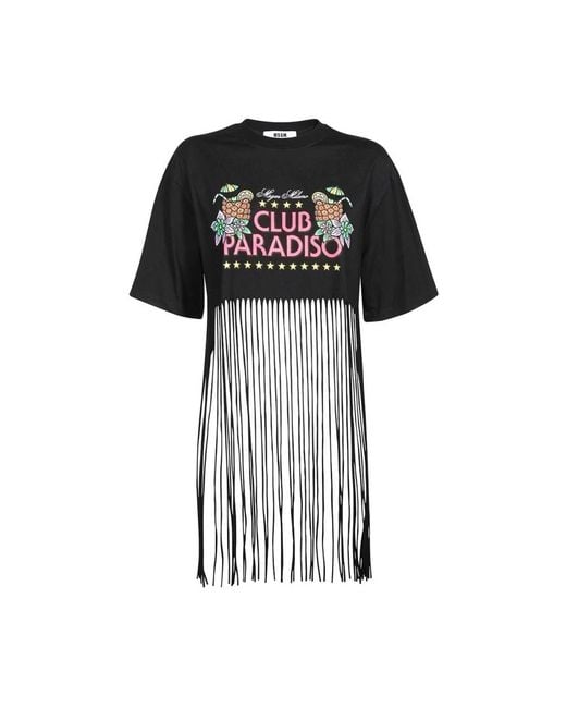MSGM Tops ,Zwart ,Katoen Katoenen Fringed Crop Top in het Black