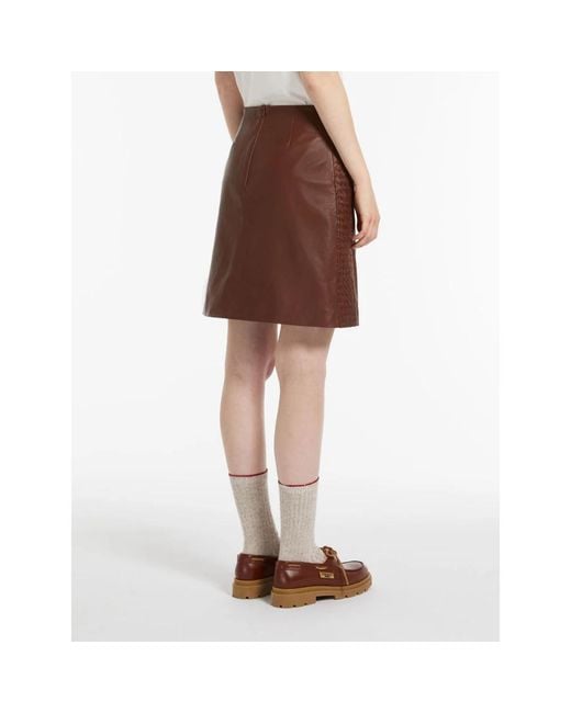 Max Mara Rokken ,Bruin ,Leer Leren Minirok Flare Silhouet in het Brown