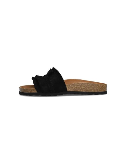 Verbenas Schoenen ,Zwart ,Suède Zwarte Suède Ruffle Slippers in het Black