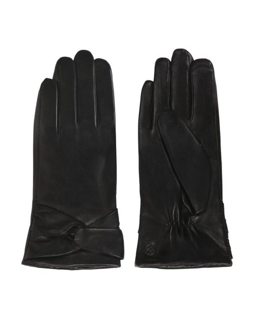 Kazar Accessoires ,Zwart ,Leer Elegante Zwarte Handschoenen Met Een Decoratieve Knoop in het Black
