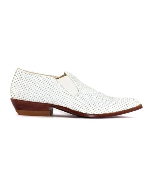 Sonora Boots White Weiße Gewebte Leder Slip-On Stiefel