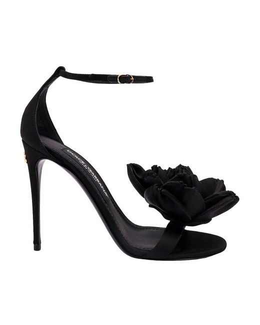 Dolce & Gabbana Black Schwarze Sandalen Mit Verstellbarem Monogramm-Metallriemen