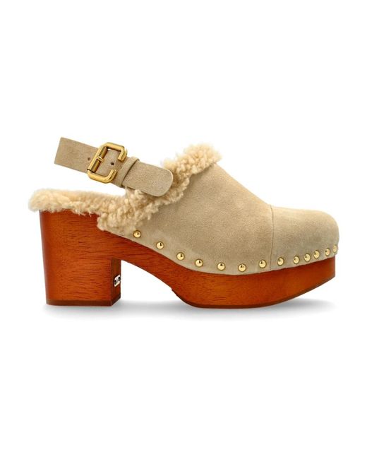 Chloé Schoenen ,Leer Jeannette Clogs Met Hak in het Natural